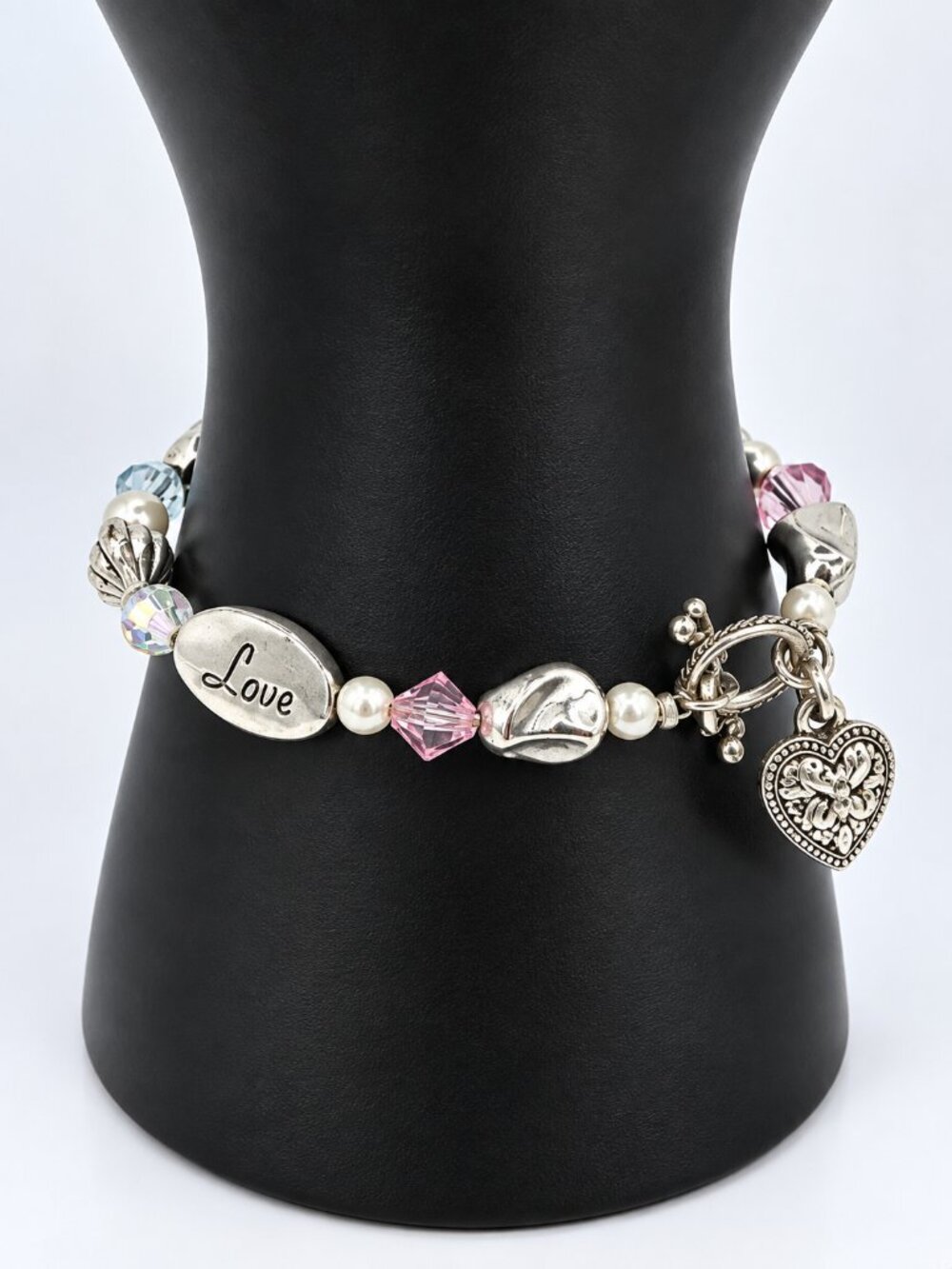Special Granddaughter Love Bracelet Pink Crystal Heart Charm Silver Tone